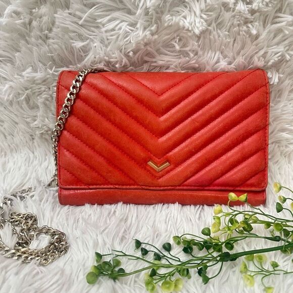 Botkier Coral Orange Chevron Quilted Leather Flap Chain‎ Crossbody Clutch bag - Picture 1 of 10